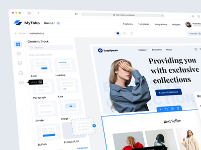 MyToko - Online Store Builder Dashboard builder clean dashboard dashboard design drag and drop ecommerce online store store builder ui uidesign uidesigner uiux uiuxdesign userinterface web builder web store website builder