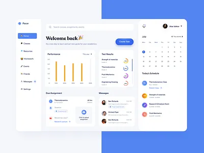 Pacer dashboard dashboard e learning edu tech learning university webapp