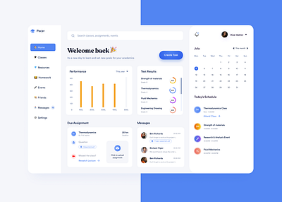 Pacer dashboard dashboard e learning edu tech learning university webapp