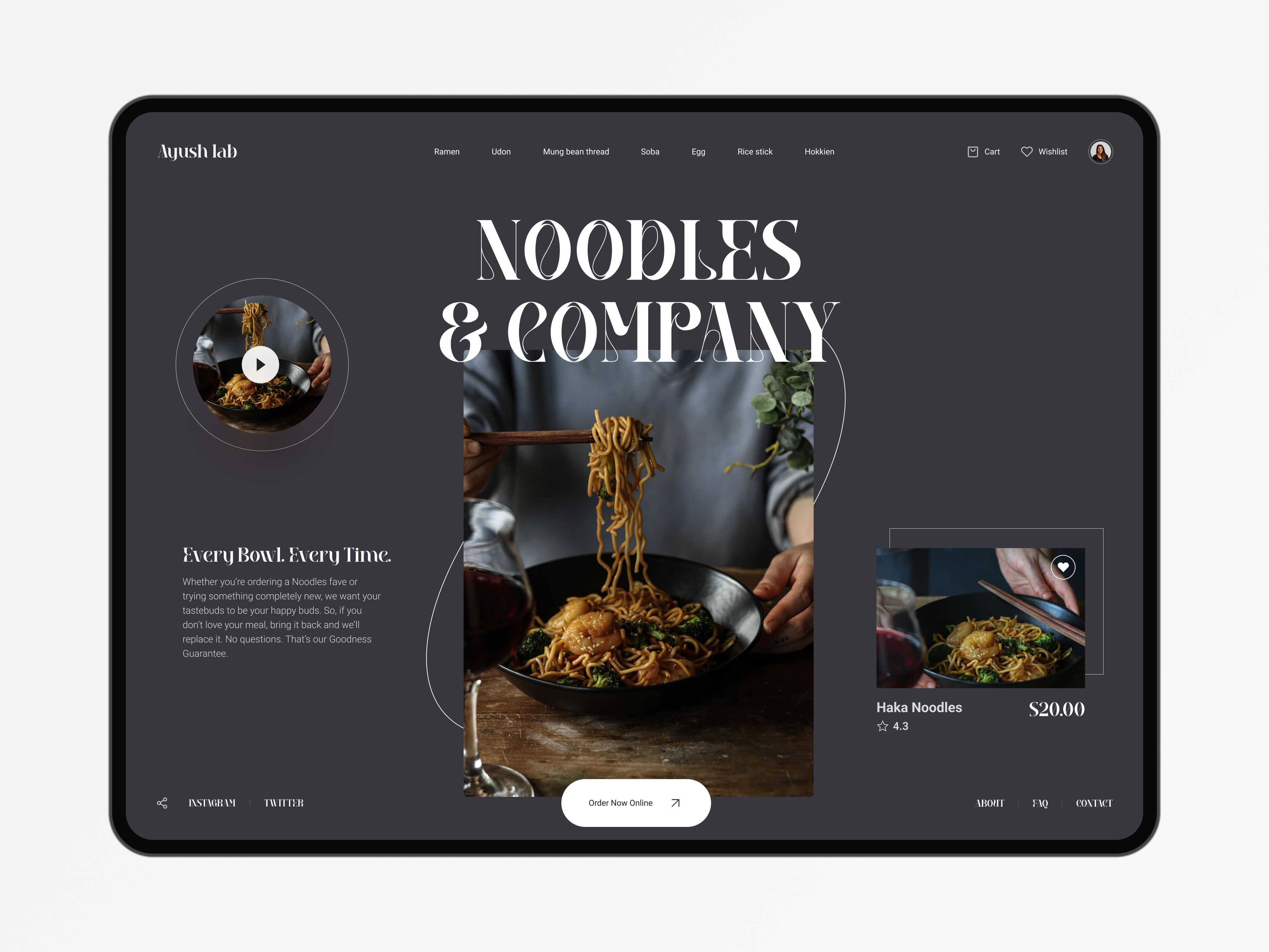 Noodles & Co 一 Landing Page UI ayush lab branding clean clean ui clear concept dailyui design flat freelance freelance designer graphic design ui ui design user inteface ux uxdesign visual designer web website