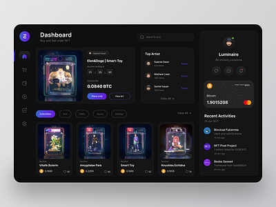 NFT Dashboard Exploration ✔️ app art artwork black blockchain crypto crypto art dark dark mode dashboard dashboard app mobile mobile app nft ui ux web web app web design website