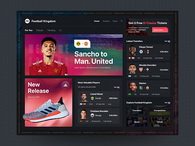 Football Transfer Market Desktop banner card clean crypto dark design finance football hero home landing list market modern nft soccer sport transfer ui ux