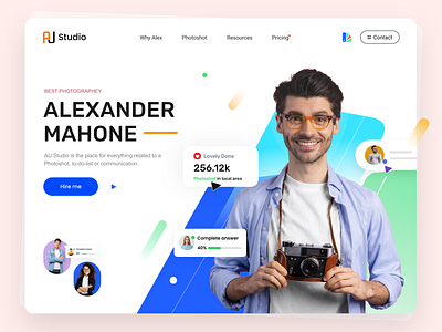 Photographer Web Header Exploration au studio homepage jumatech landing page photo frame photographer web ui photoshoot picture web design web header website