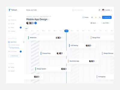 Project Management Dashboard - Timeline board clean dashboard design management dashboard minimalist productiviy project dashboard project management saas side bar task team timeline timeline dashboard ui ux web web app