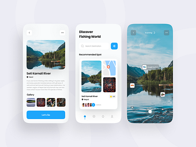 Fishing Mobile App Concept adventure augmented reality catching chart destination app fish fishing lake location mobile modern nature sea tourism app travel mobile app travelling ui ux vacation weather