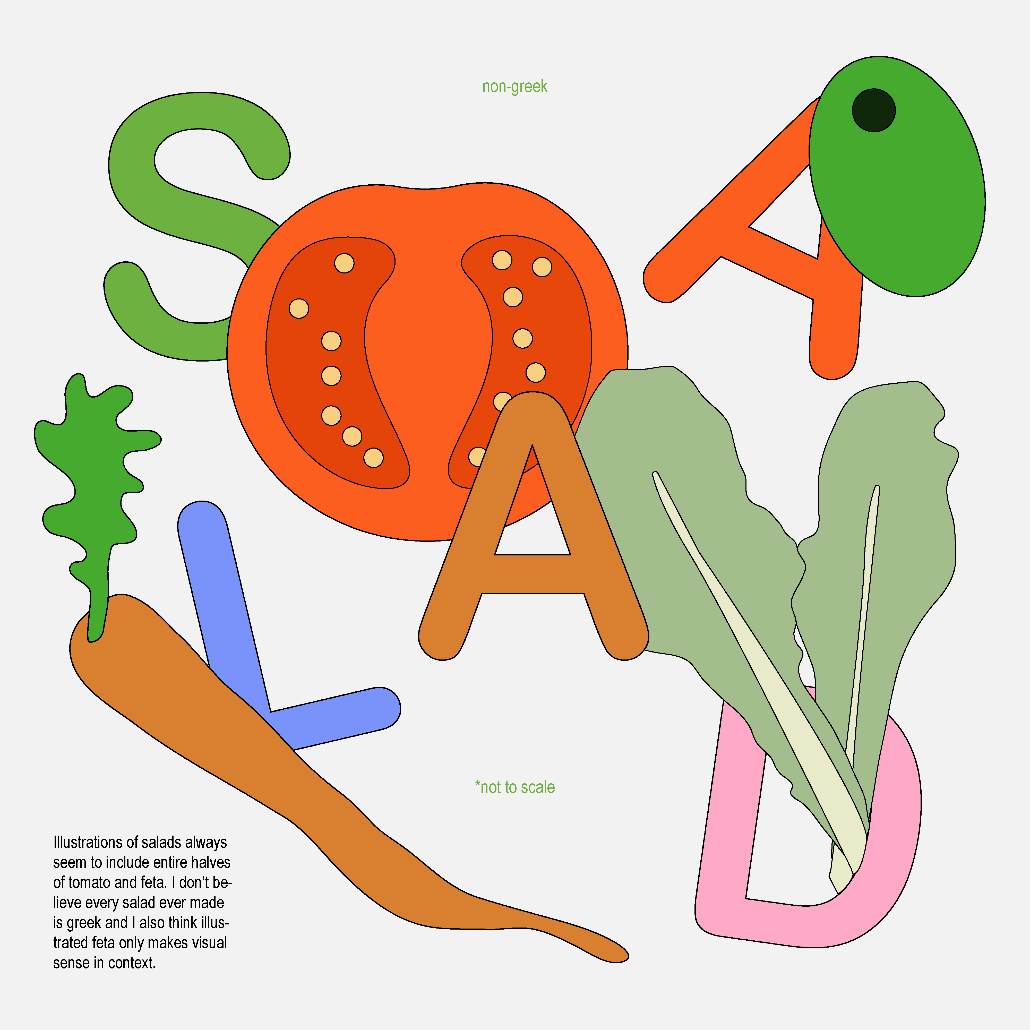 salad 2d abstract branding cute design flat fruits graphic design illustration illustrator logo poster print print design salad type typography ui vector vegetable