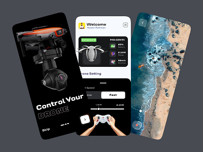 Drone App Design aerial android app camcorder cpdesign creativepeoples dark dji dji phantom drone drone app drone camera drones go pro ios mobile mobile app product rocopter trending