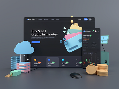 BitCloud - Crypto Exchange UI Kit 3d 3d illustration clean crypto crypto exchange figma figma source illustration interface market market place minimal ui ui design ui design it ux ux design web web design website