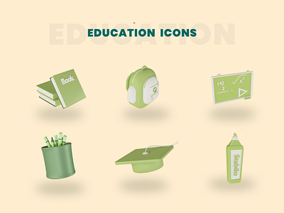 Education Icons 3d bag blackboard book books education icon icon 3d pen pencil