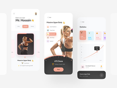 Fitness App app colour exercise exercise app fitness gym gym app health interface lifestyle meditation minimal mobile personal training product design trending ui ux visual workout