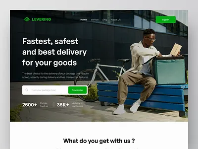 Levering - Expedition Landing Page animation clean courier delivery design expedition expedition landing page landing page landing page design order packet parcel shipping tracking app ui ux web web design website wesbite design