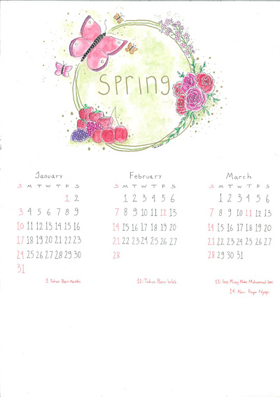 2021 Calendar 2021 calendar 4 seasons adobe photoshop calendar design seasons spring watercolor painting