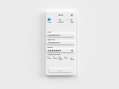 Sign Up Wizard 3d design haptimorphism interface login neumorphic neumorphism password registration sign up skeumorphism ui ux uxui wizard