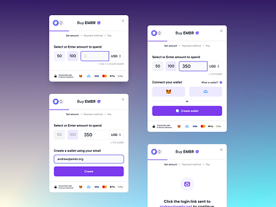 Embr checkout widget application bitcoin blockchain checkout crypto cryptocurrency digital currency embed ethereum fiat finance flow modal money nft trading ui wallet webapp widget