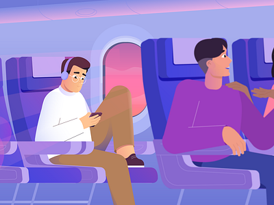 Flight airplane character design flight flying graphic design illustration man passengers people plane travel vector