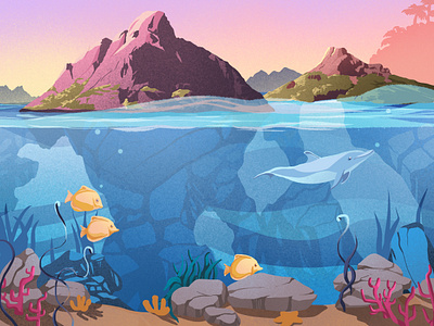 Under the sea art dolphin illustration illustration art ocean sea sunset under the sea