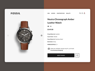 Daily UI 012 - E-Commerce Shop daily ui 012 dailyui dailyui 012 dailyuichallenge design e commerce e commerce shop e commerce website ecommerce fashion design figma fossil luxury shopify single item ui ux watch web design website