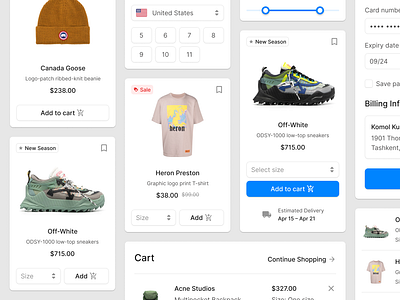 Ecommerce Cards cart ecommerce figma item product prototyping sale shop ui uikit ux wireframe