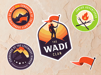 The Wadi Clan Branding adventure badge branding desert flag hiker hiking logo mountains sport stickers team woods