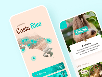 Costa Rica Road Trip animals app design graphic design map photo road trip sloth travel ui