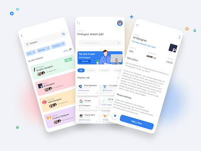 Job Finder Mobile App app clean clean ui clean ux design dribbble filter illustration job application job finder job listing job portal job search linkedin minimal populor design populor shot remote search uiux