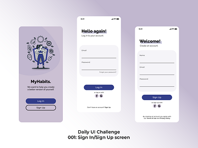 Daily UI 001: Log In/Sign Up Screen app design figma habit tracker log in sign up typography ui design