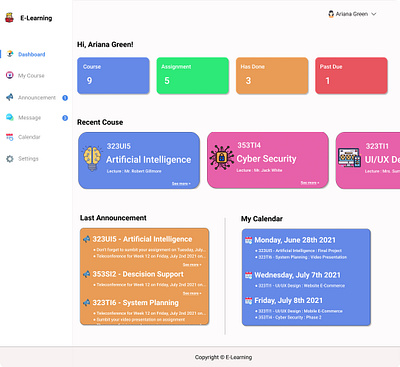 E-Learning Dashboard design elearning figma ui website