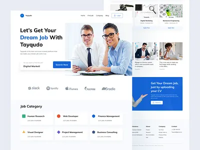 Tayqudo - Job Finding Platform Landing Page app blue clean design graphic design job job finding job finding website job landing page landing page landing page design popular ui ui design uiux ux web design website