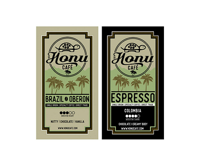 Honu Cafe Coffee Labels beverage graphic design label label design