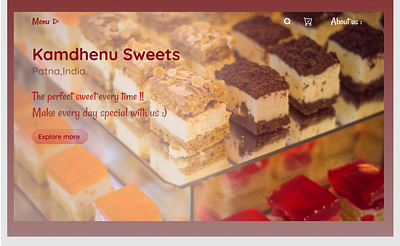 A landing UI page of my own sweets shop app branding design figmadesign typography ui user experience