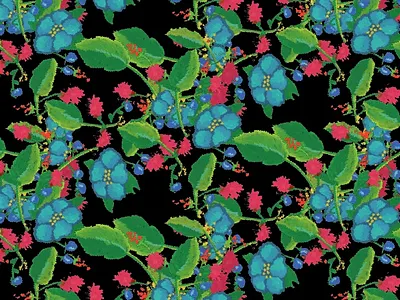 Hand-drawn florals black background floral surface pattern