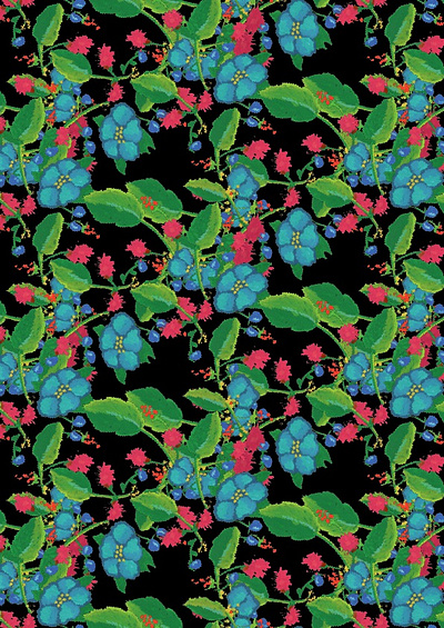 Hand-drawn florals black background floral surface pattern