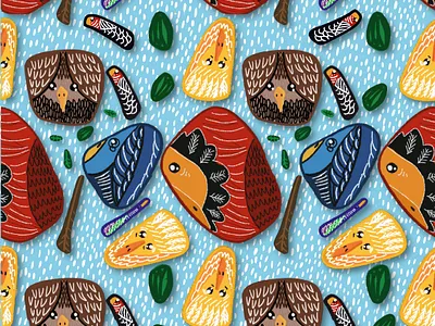 Shape shifter birds bright colors shapes surface pattern design