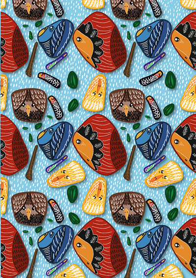 Shape shifter birds bright colors shapes surface pattern design