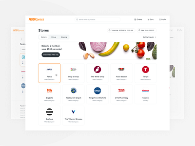 HODXpress Grocery & Delivery card component delivery design e commerce grocery home listing market marketplace new york pickup shipping stores ui user experience ux web