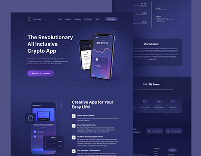 Cryptocurrency Website - Hushpuppy branding crypto crypto currency design crypto landingpage crypto wallet website crypto website cryptocurrency landingpage design landingpage landingpage design ui ui design webdesign website