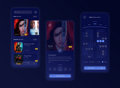 Cinema Booking App app application buy ticket dark dark blue films films app mobile mobile app mobile design movie movie app reservation search ui ui ux user experience user interface ux ux ui