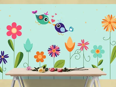 Postcard with birds and flowers animal bird flower love nature spring summer vector