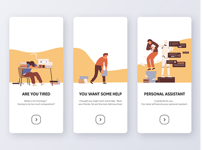 Personal assistant Onboarding app app design assistant clean colors design illustration illustration art interface minimal mobile app design onboarding onboarding screens typography ui vector