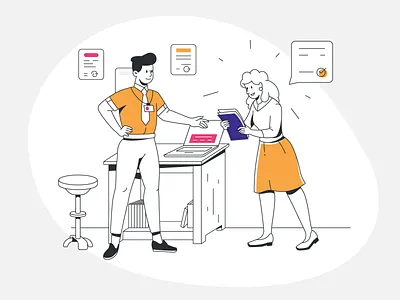 Company joining agreement character company conversation illustration meeting outline people work