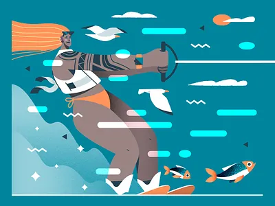 Summer Vibes 🕶️☀️ illustration sea seagull sport vector waterski waterskiing