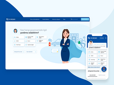 Eureko Sigorta Website car clean design flat illustration ui ux
