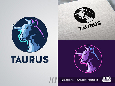 Taurus Logo Template abstract bison buffalo bull cattle character design horns illustration logo longhorn mascot neon ox taurus
