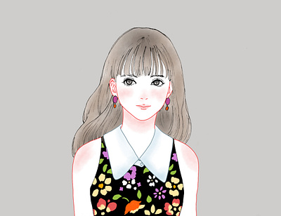 Woman in the Retro Dress drawing girl illustration woman