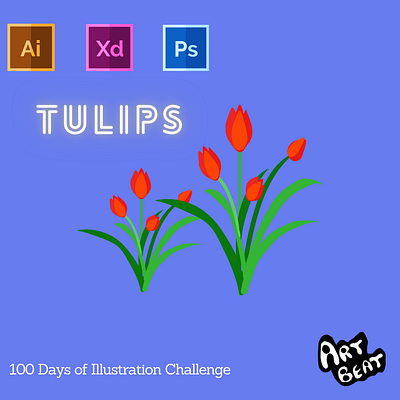 Day-14-Plant Illustration-Tulips branding design flat graphic design illustration logo typography ui ux vector