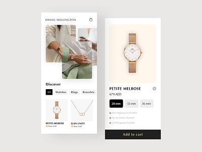 DANIEL WELLINGTON app branding classic clean ui dailyui design jewellery luxury minimal popular ring ux