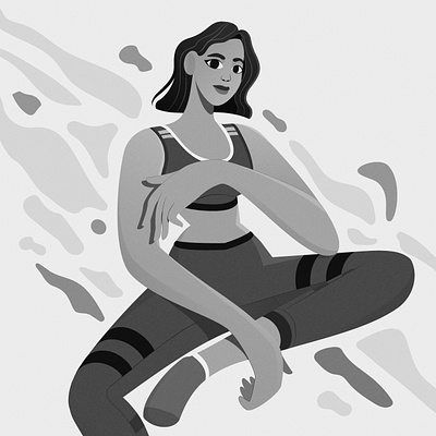 Contemplation series 2d character design fit fitness flat girl grey gym illustration line mental health monotone office shopping space vector website illustration woman work
