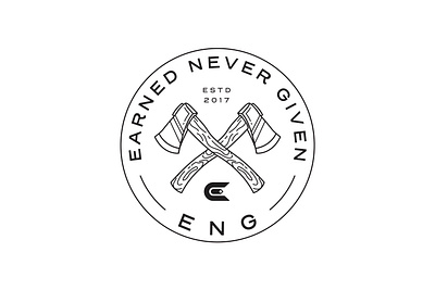 Earned Never Given adventure apparel ax badge brand branding design graphic design illustration landscape line lineart linework logo monoline nature pin vintage wood