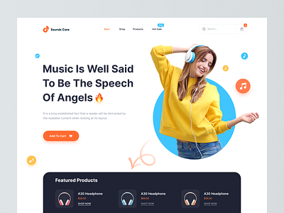 Headphone Landing Page Header Exploration clean ui colorful ui e commerce website ecommerce header exploration headphone landing page homepage landing landing page landing page design landing page ui online shop shop page ui ux website design website ui