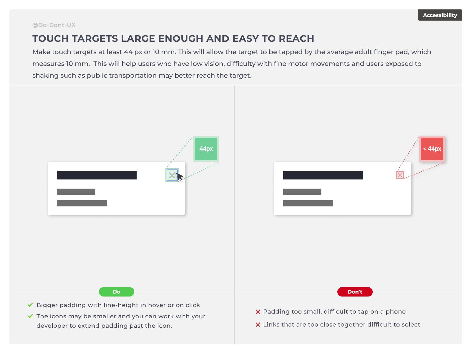 Touch targets large enough and easy to reach by Do Don't UX on Dribbble